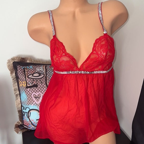 Victoria's Secret Other - Victoria secret babydoll shine crystal rhinestone logo straps mesh lace sexy y2k
